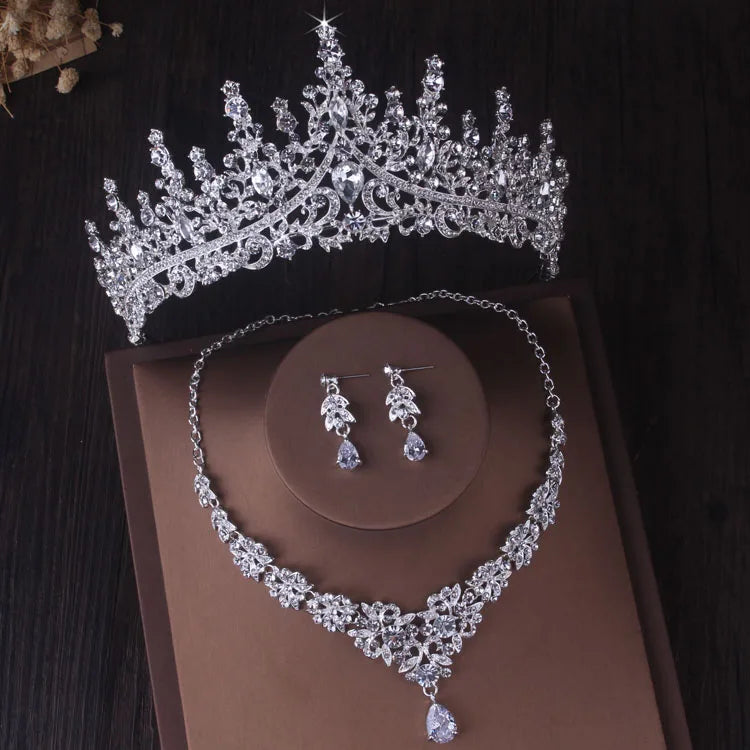 Baroque Crystal Bridal Jewelry Set with Tiara, Necklace and Earrings