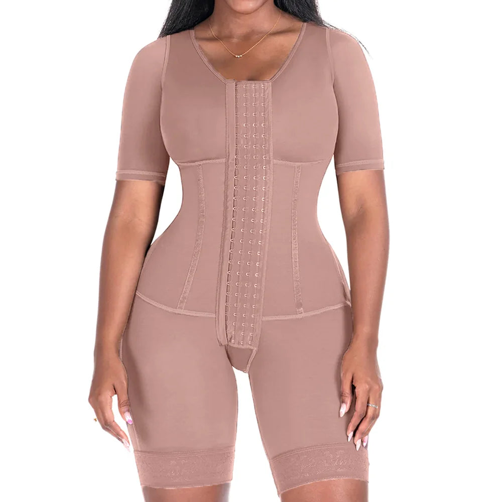 Women’s Hook-Front Shapewear Bodysuit with Sleeves