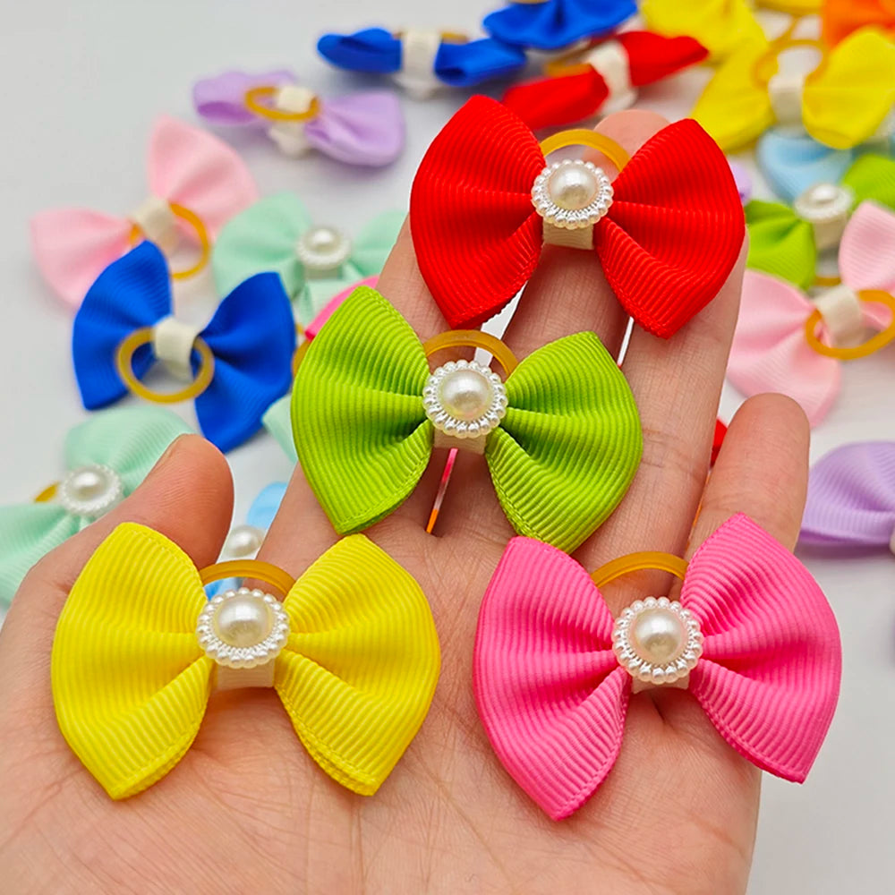 Dog Hair Bows with Elastic Bands – Mixed 10-Pack