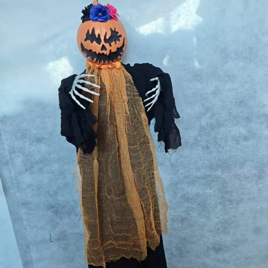 Hanging Pumpkin-Head Halloween Decoration – Skeleton Hands