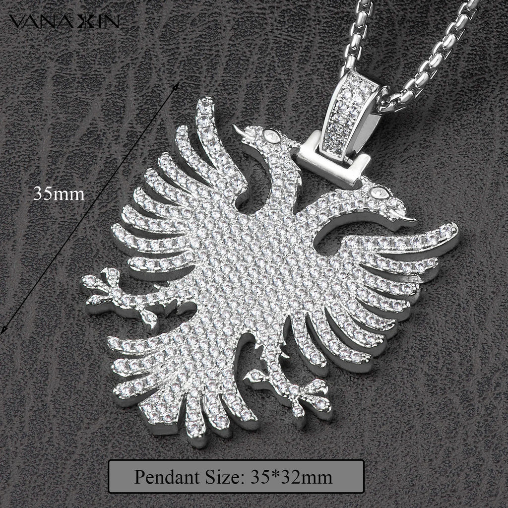 Albanian Double-Headed Eagle Cubic Zirconia Pendant Necklace