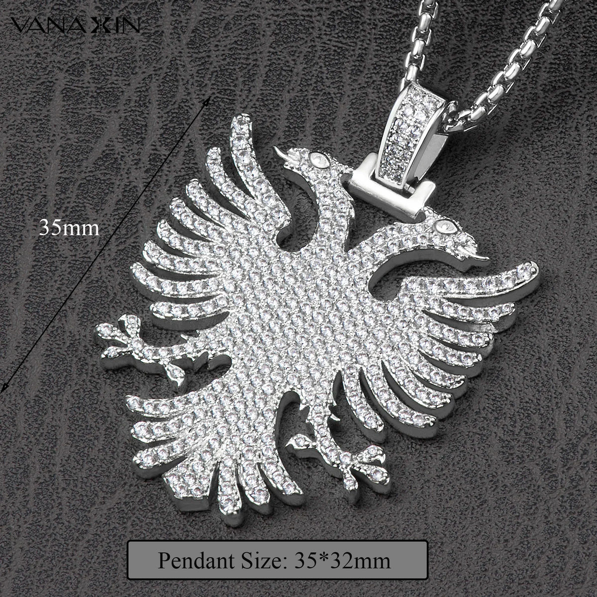 Albanian Double-Headed Eagle Cubic Zirconia Pendant Necklace