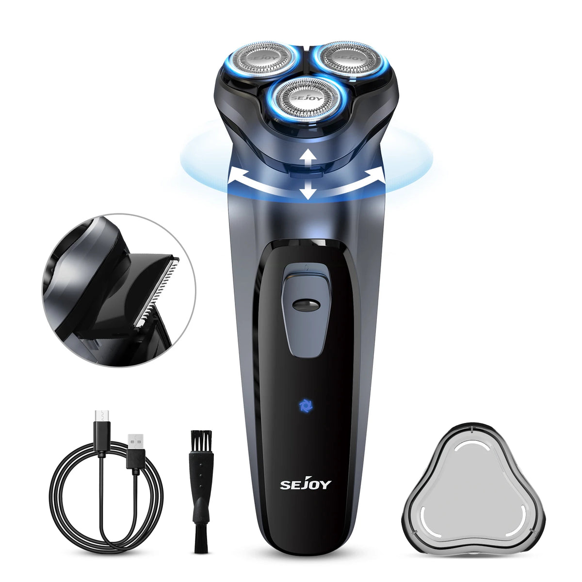 Men’s Rechargeable Triple-Head Rotary Shaver with Pop-Up Trimmer