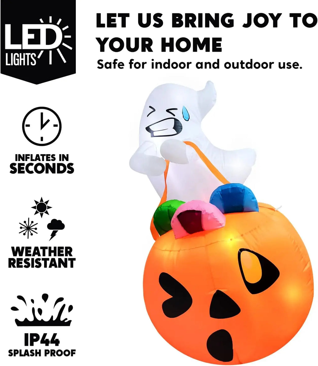 5-Foot LED Halloween Inflatable Ghost with Pumpkin Candy Bag