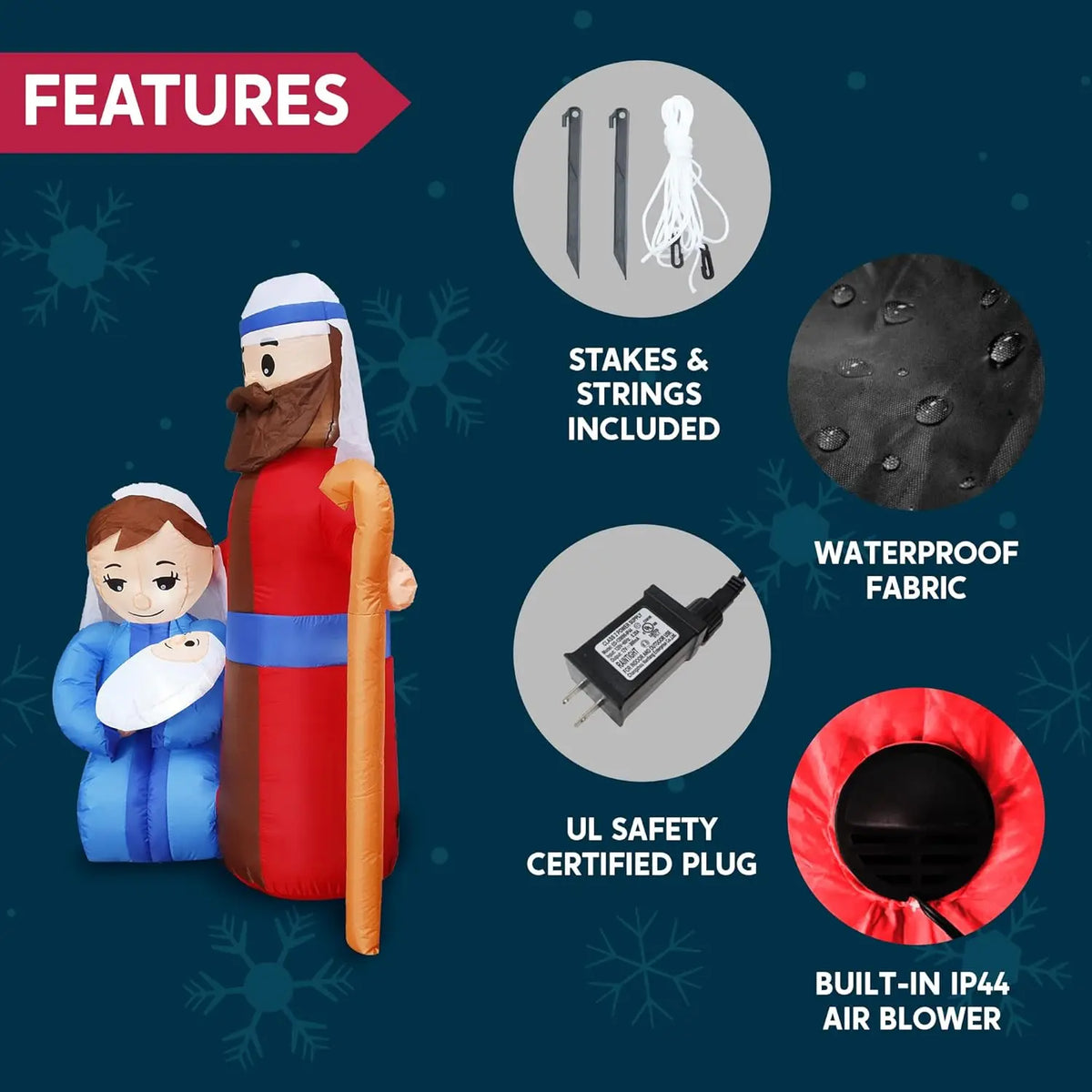 6-Foot LED Christmas Inflatable Nativity – Mary, Joseph & Baby Jesus