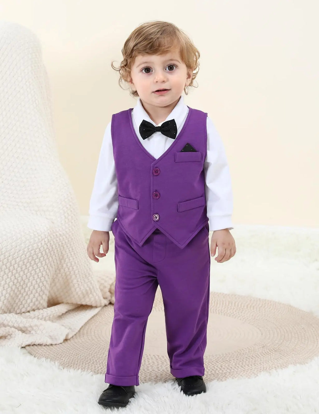 Baby Boys’ Formal Bodysuit, Vest & Trouser Set with Bow Tie – 3–18 Months
