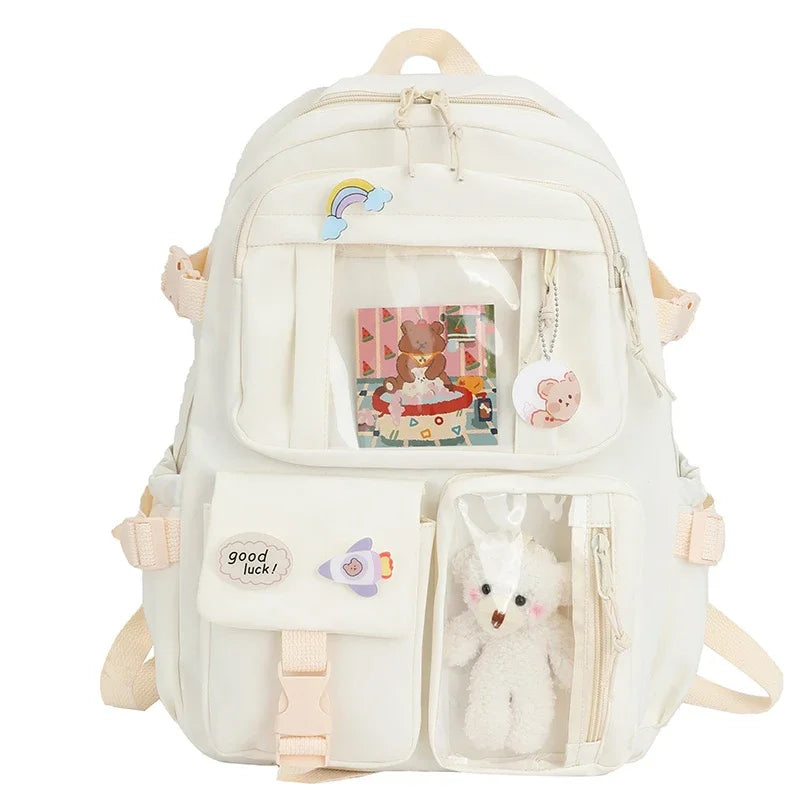 Colorblock School Backpack with Clear Display Pockets