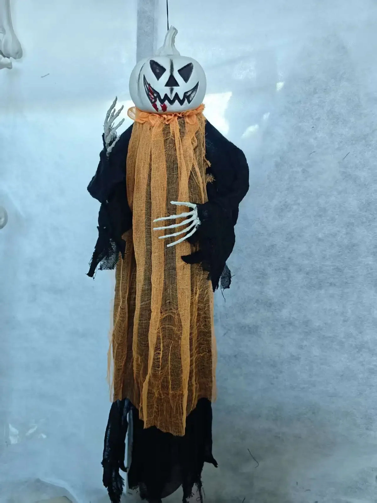 Hanging Pumpkin-Head Halloween Decoration – Skeleton Hands