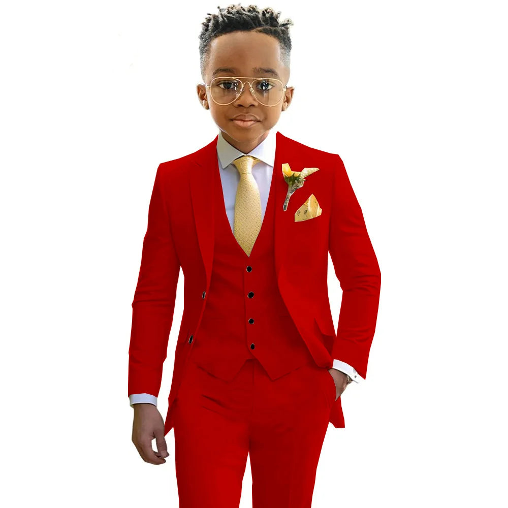 Boys’ 3-Piece Formal Suit Set – Jacket, Vest & Trousers, 2T–20T