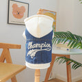 Blue Denim-Look Dog Hoodie with White Hood & Embroidered Back