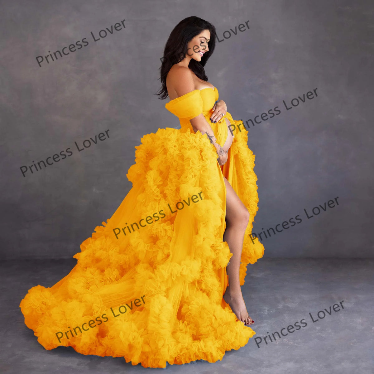 Tiered Tulle Off-Shoulder Prom Dress