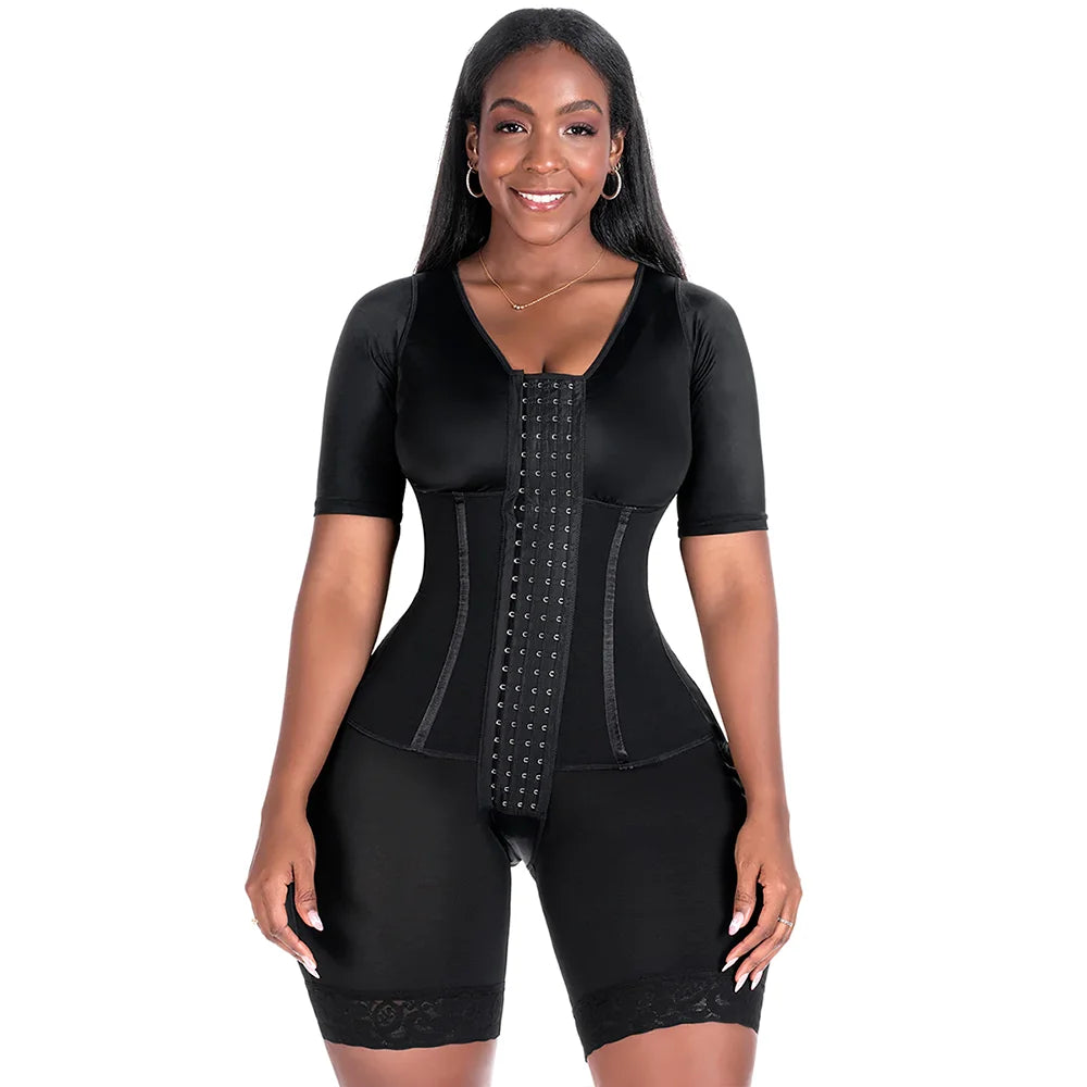 Women’s Hook-Front Shapewear Bodysuit with Sleeves
