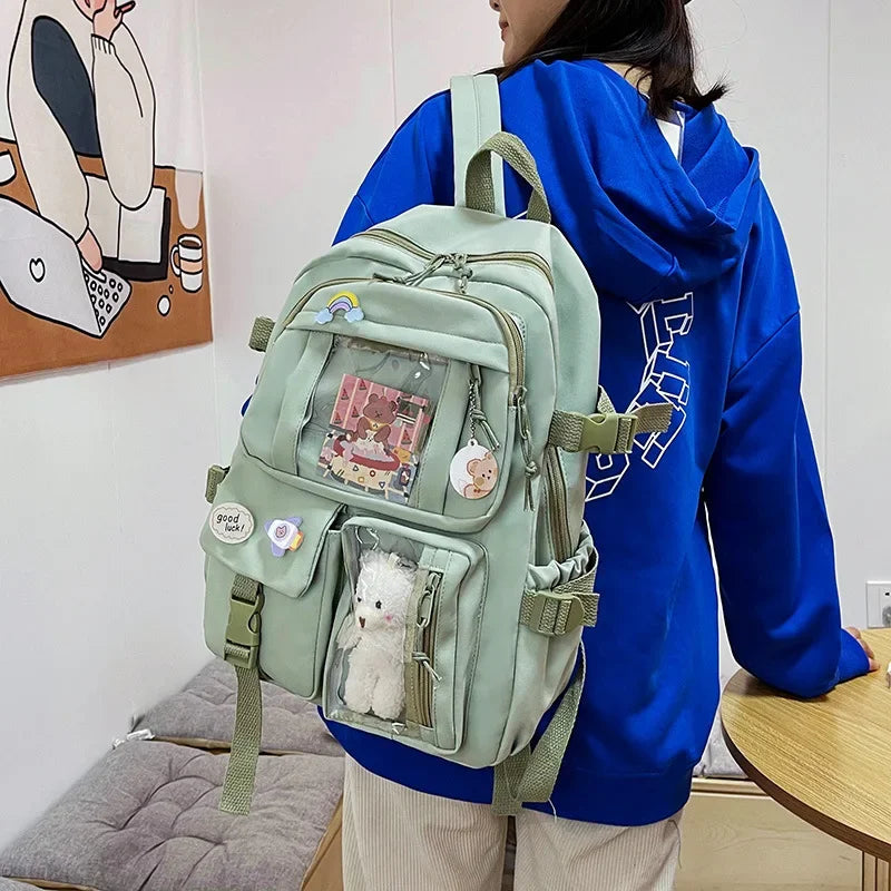 Colorblock School Backpack with Clear Display Pockets