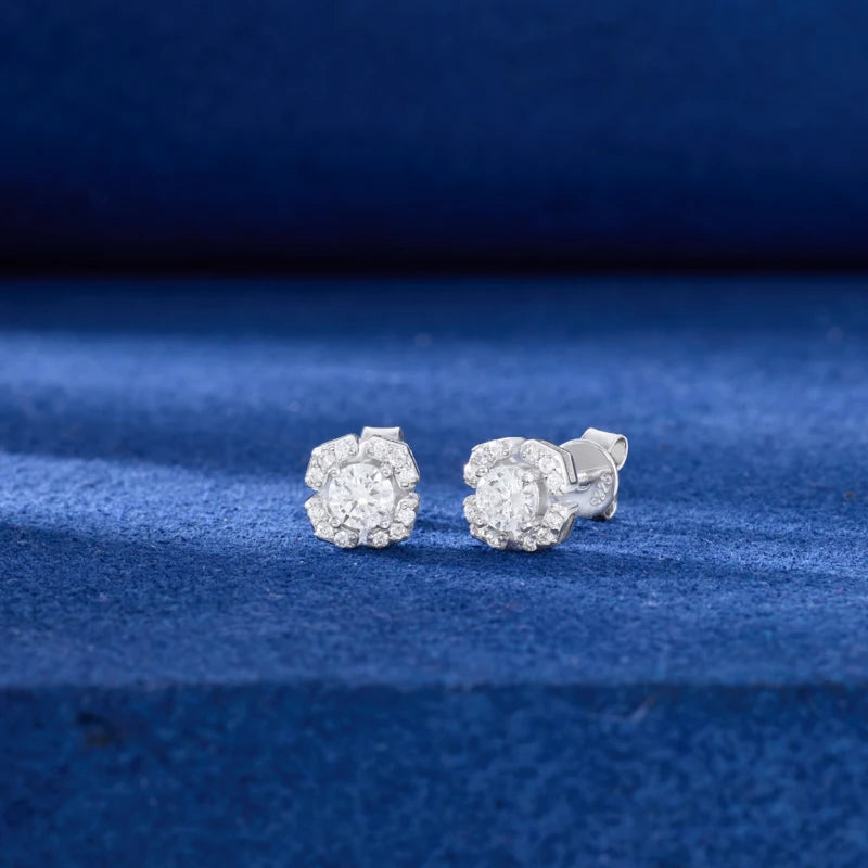 925 Sterling Silver Moissanite Stud Earrings | Round & Clover Styles