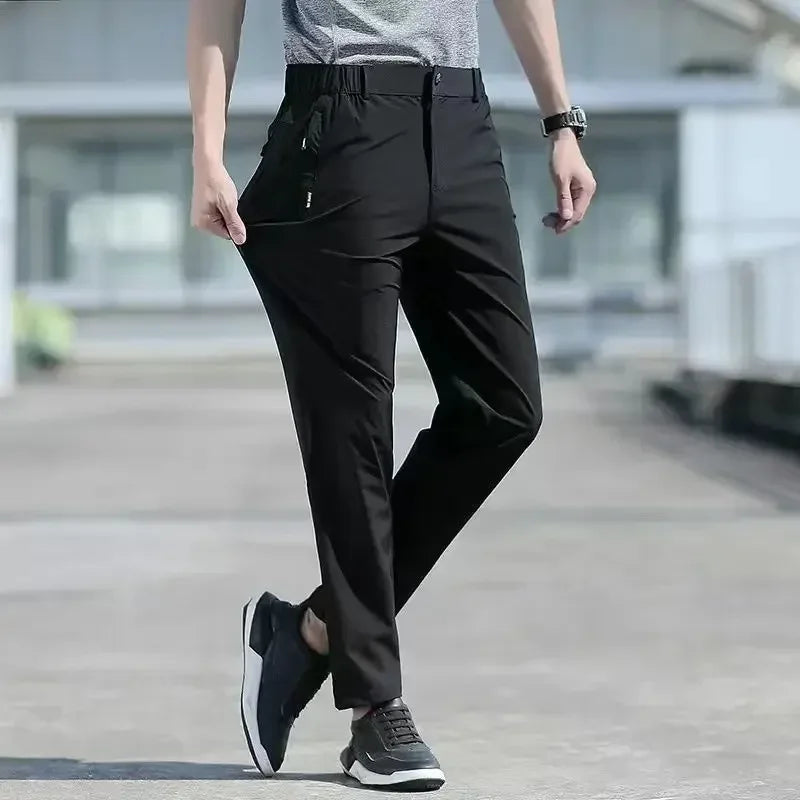 Men’s Lightweight Stretch Straight-Leg Pants – Elastic Waist