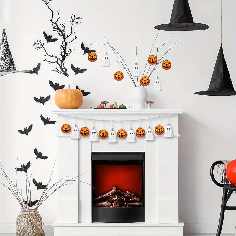 Halloween Ghost & Pumpkin Hanging Ornaments – 12 Pieces