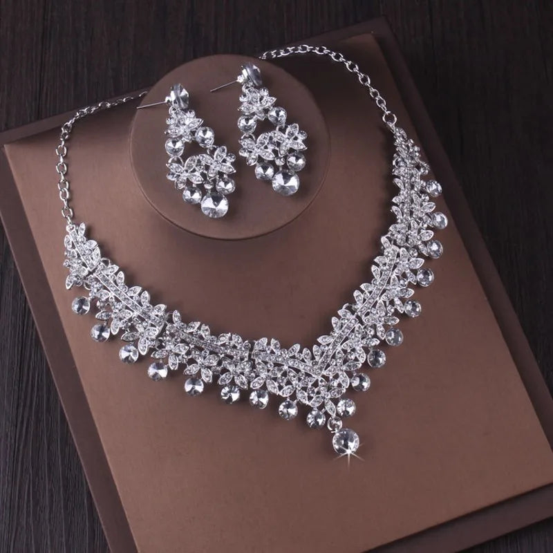 Baroque Crystal Bridal Jewelry Set with Tiara, Necklace and Earrings