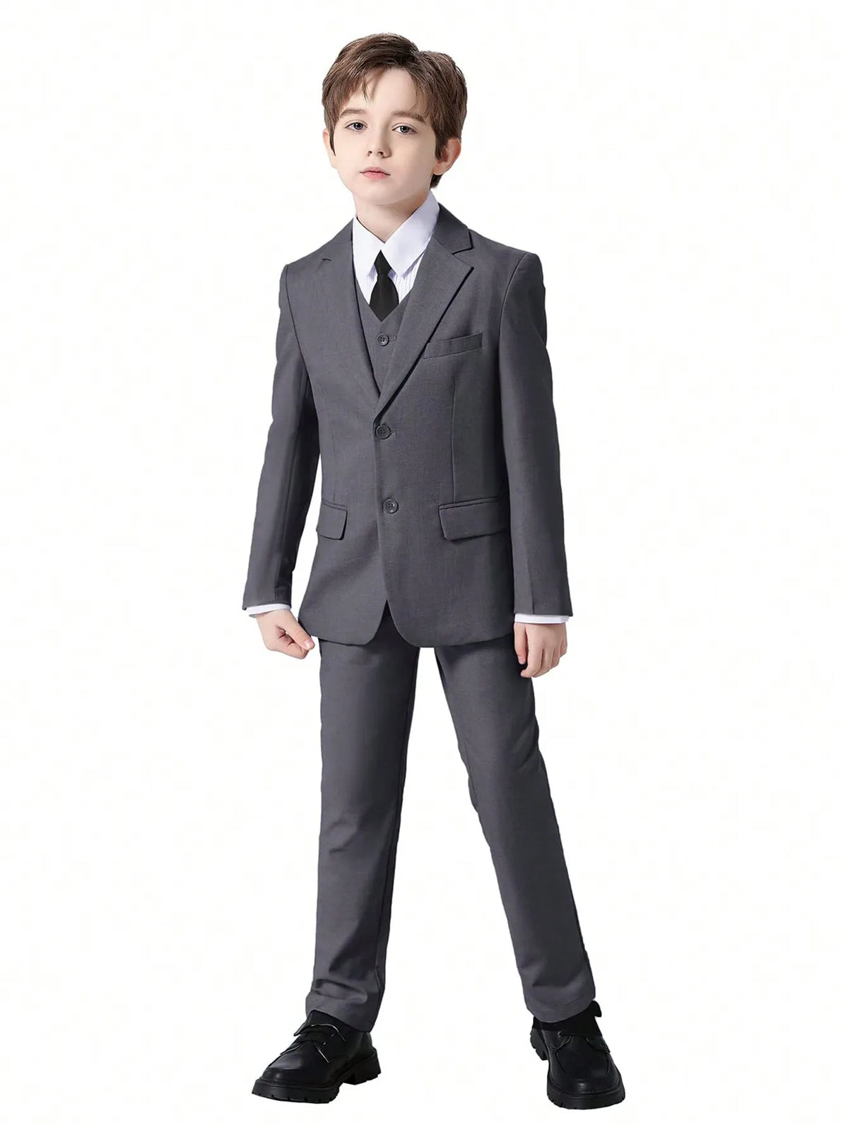 Boys’ 5-Piece Slim-Fit Formal Suit Set – Jacket, Vest, Trousers, Shirt & Tie