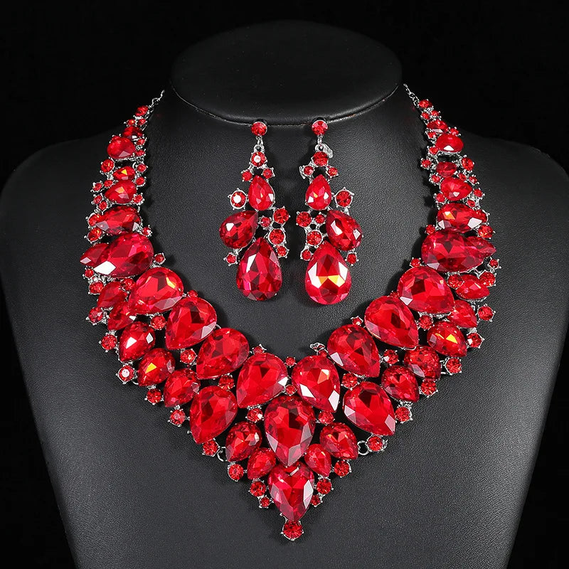 Teardrop Crystal Statement Necklace and Earrings Set
