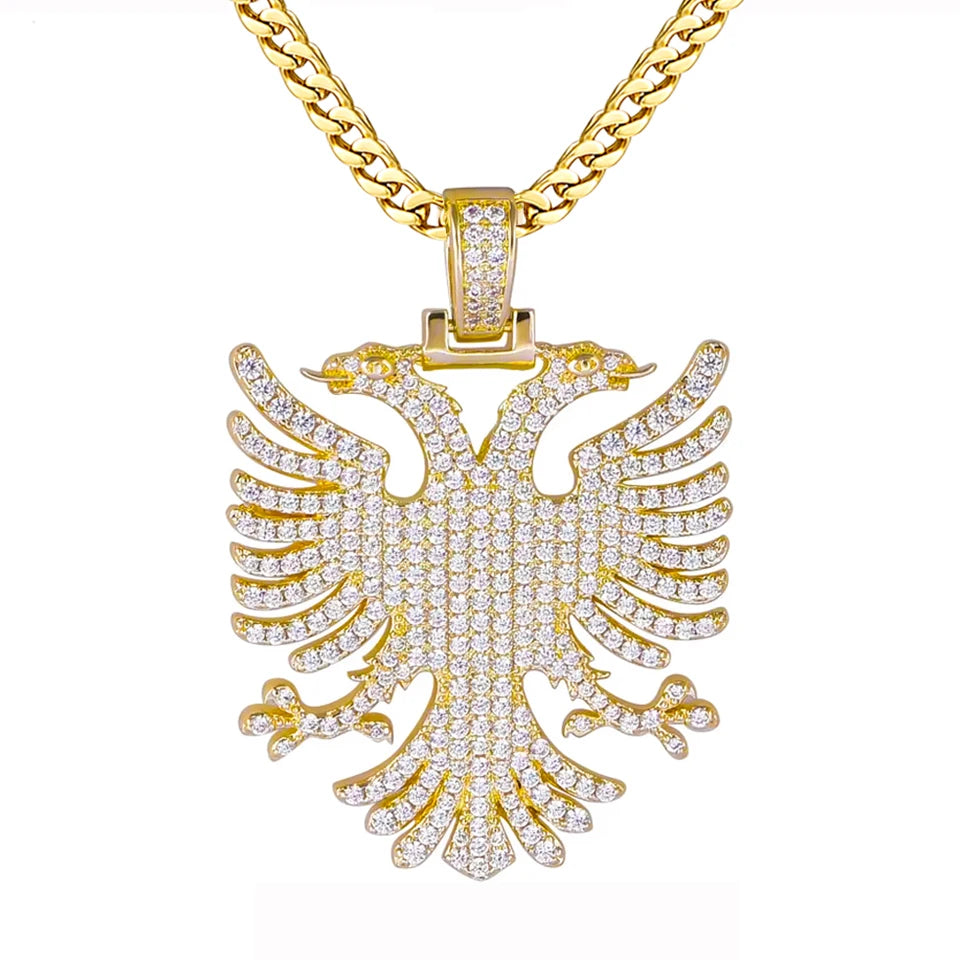 Albanian Double-Headed Eagle Cubic Zirconia Pendant Necklace