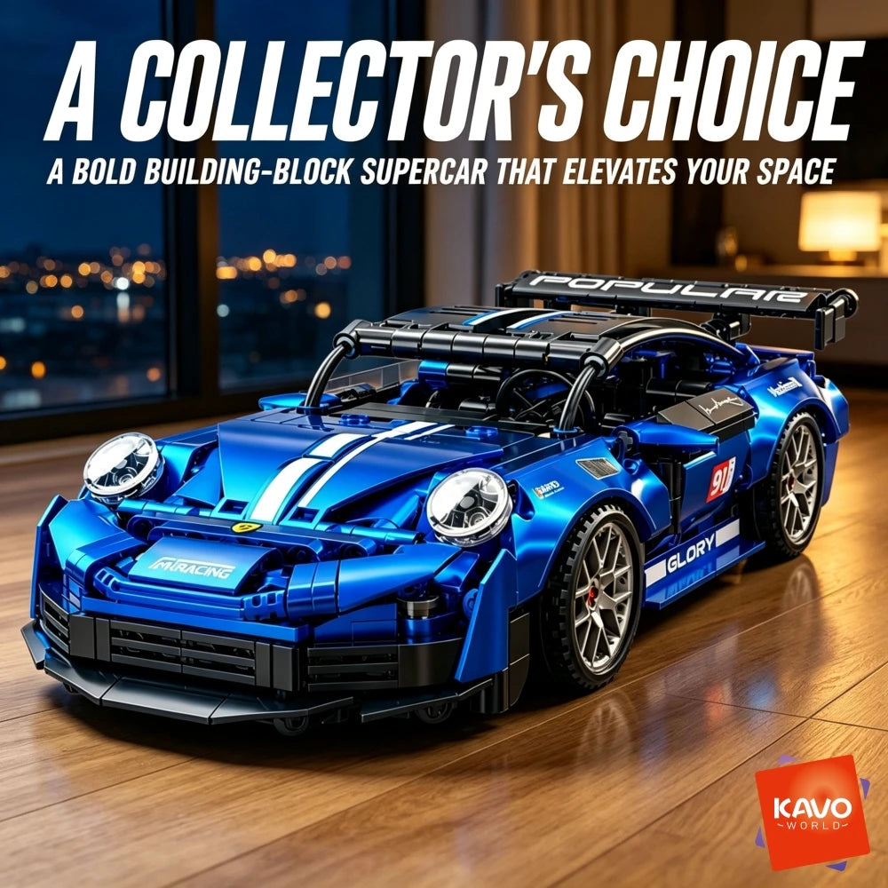 KAVOWORLD Metallic-Blue Sports Car Building Set – 444 Pieces