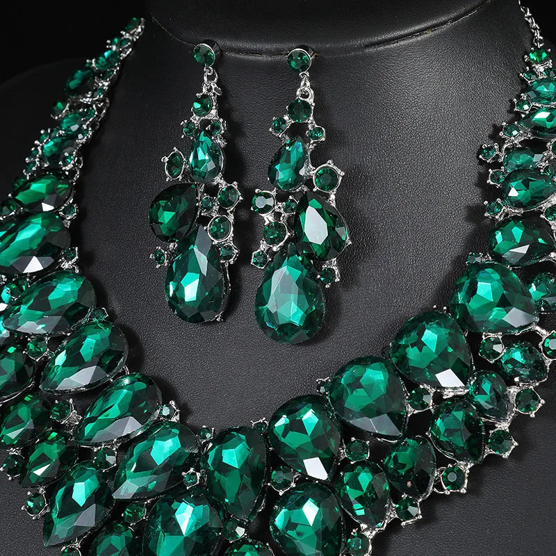 Teardrop Crystal Statement Necklace and Earrings Set