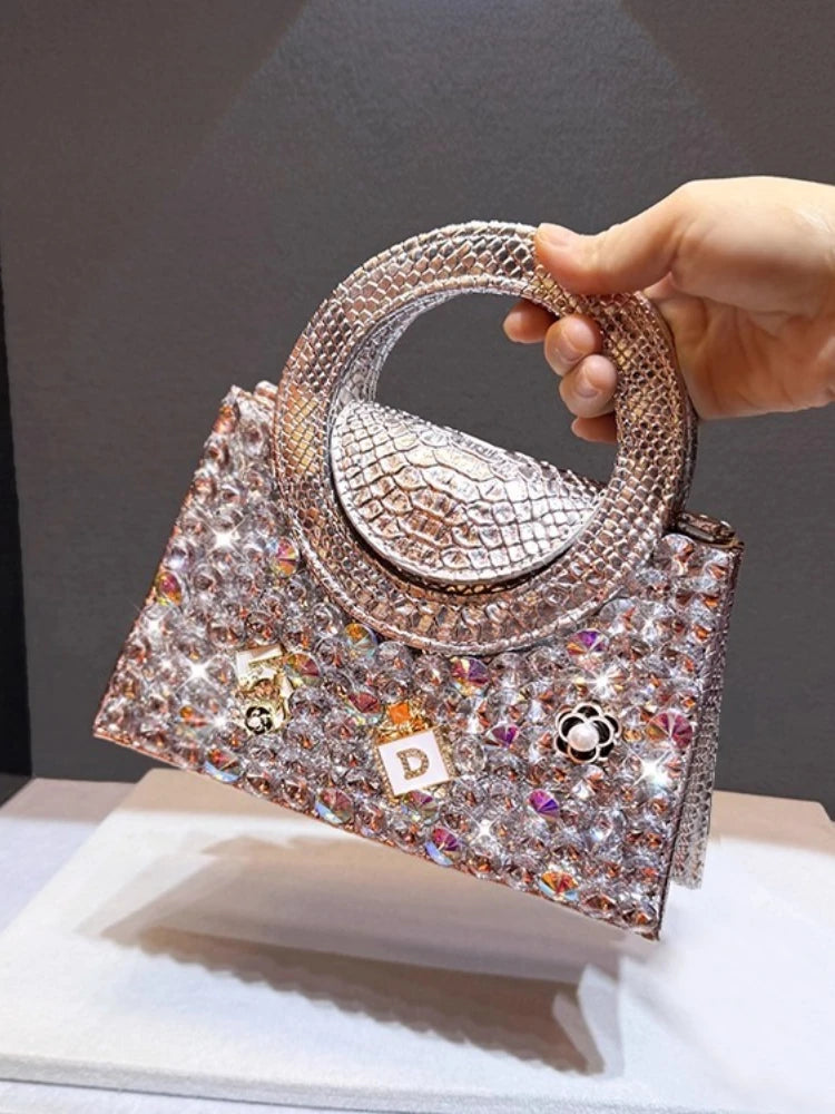 Women's Rhinestone Ring-Handle Evening Handbag