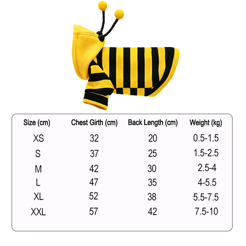 Striped Bee Hoodie for Cats & Small Dogs – XS–XXL