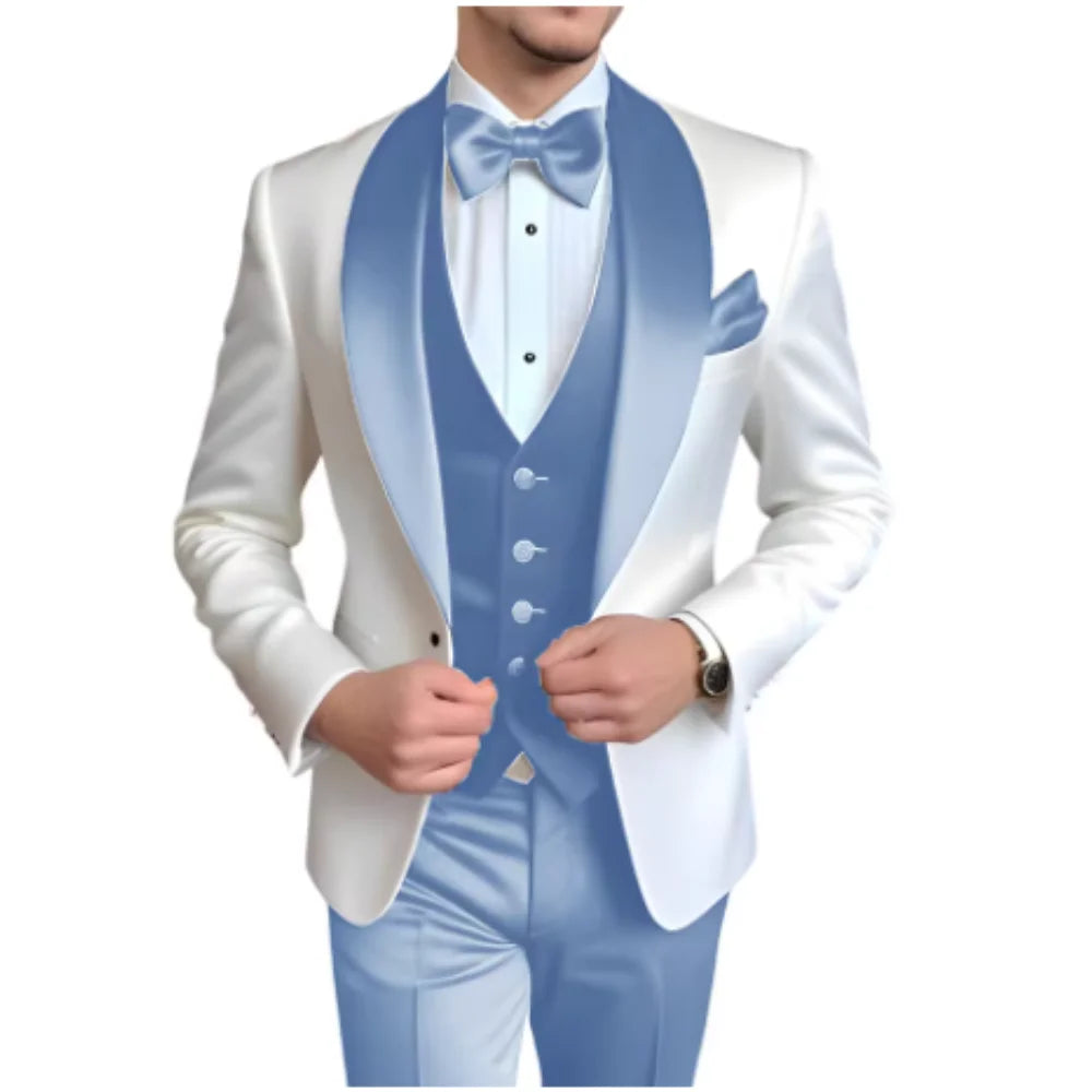 Customized Men's 3-Piece Tuxedo with Shawl Lapel Smoking Suit Wedding Groomsmen Formal Party Blazer Vest Pants Ternos Masculinos