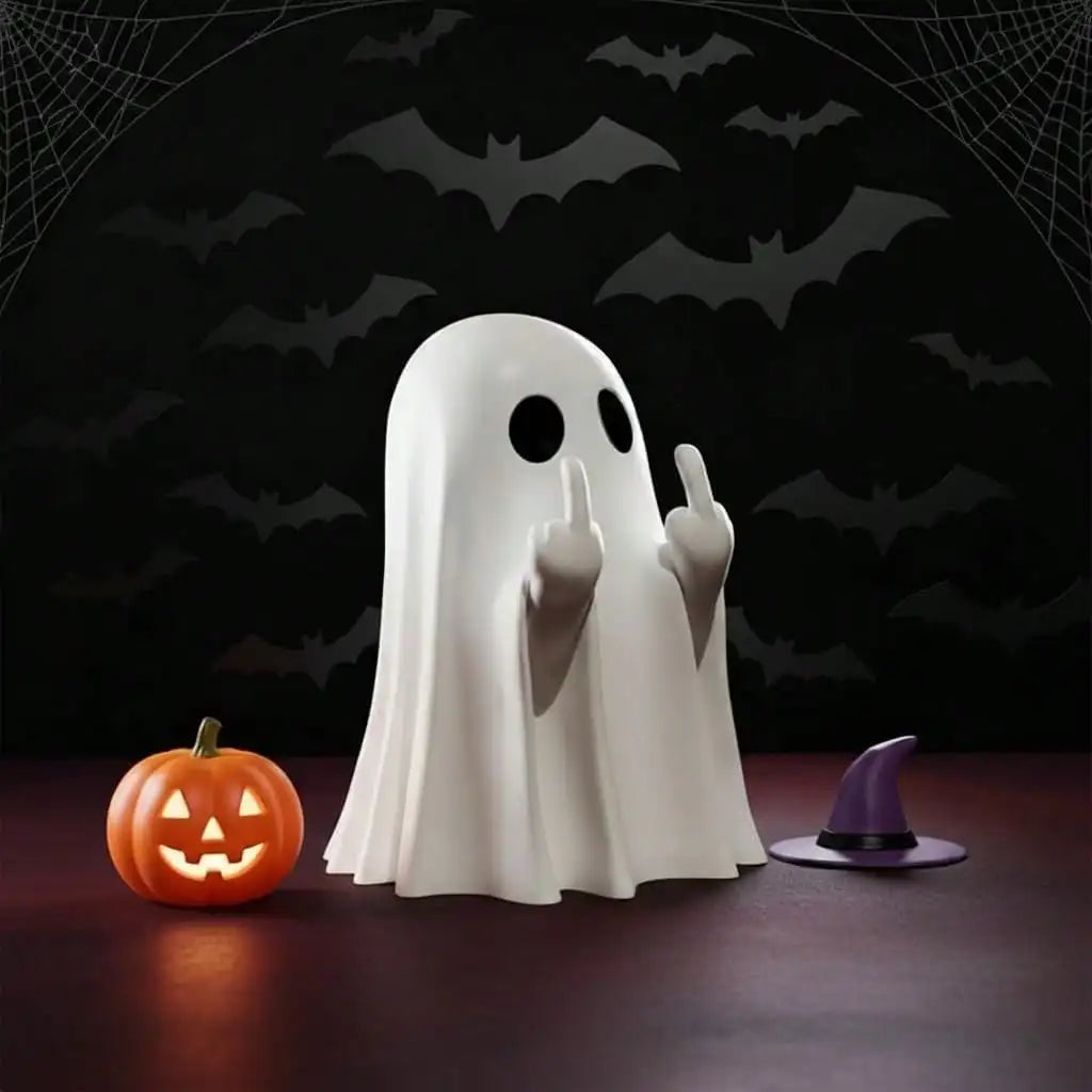 Cheeky Middle-Finger Ghost Halloween Figurine