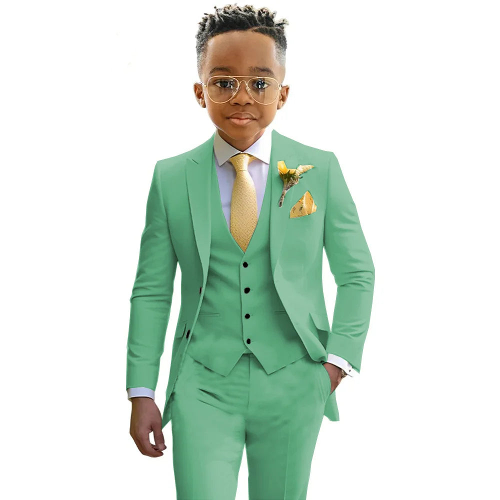 Boys’ 3-Piece Formal Suit Set – Jacket, Vest & Trousers, 2T–20T