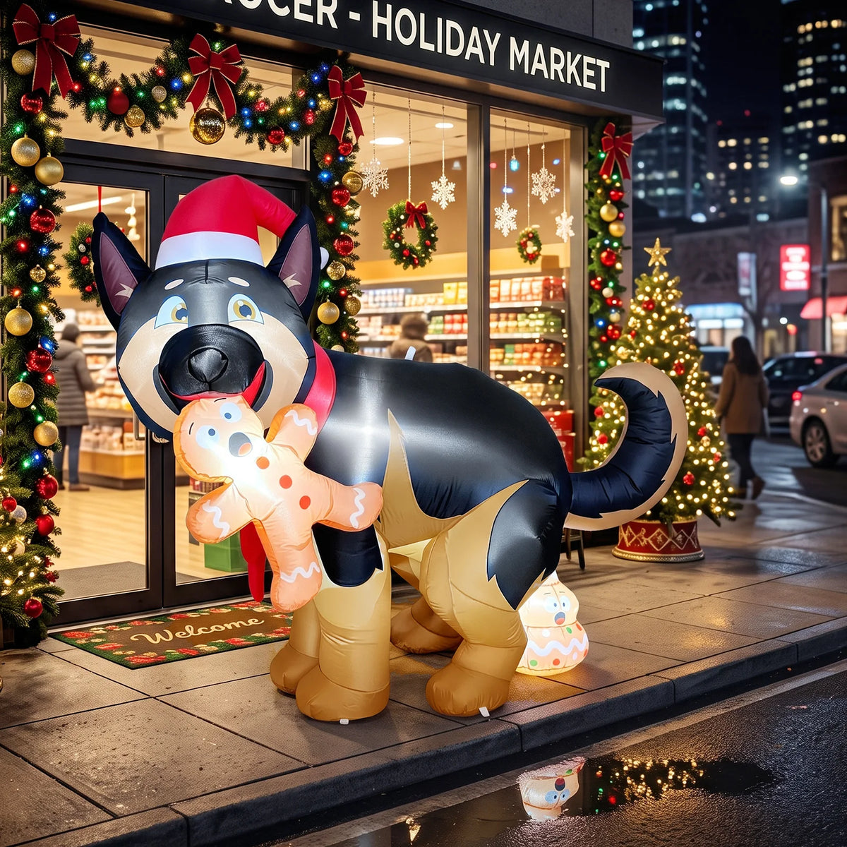 5 ft Dog & Gingerbread Man Novelty Christmas Decoration