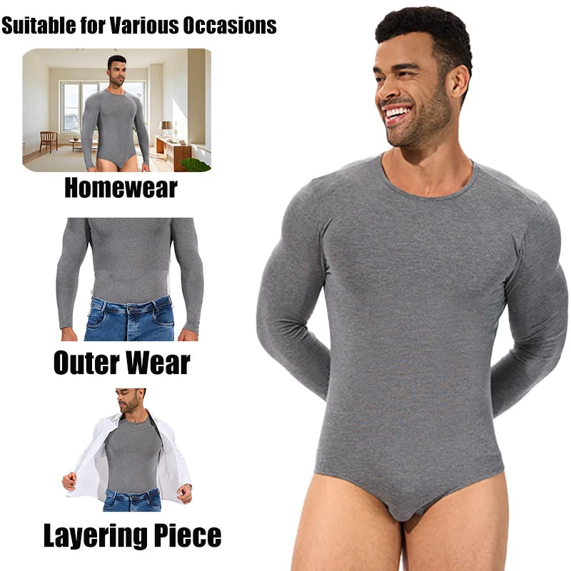 Men's Long-Sleeve Knit Bodysuit with Snap Closure