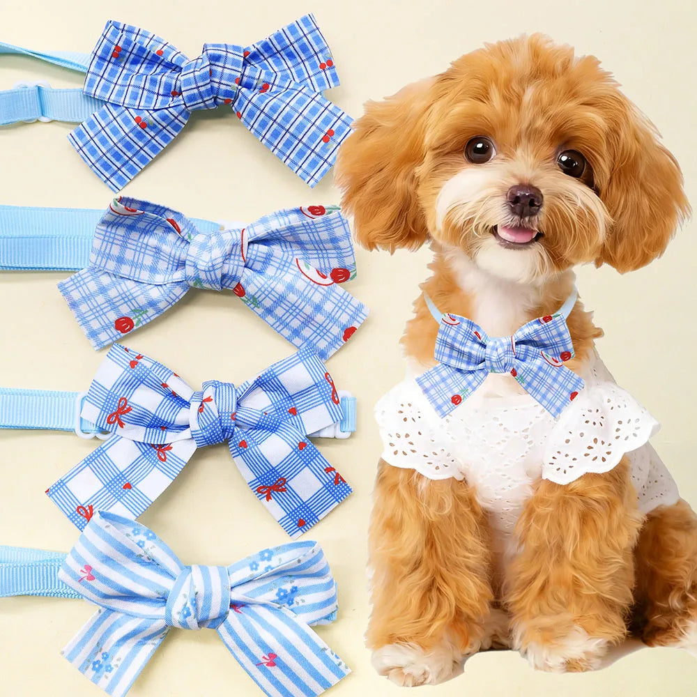 Blue Patterned Pet Bow Ties with Adjustable Straps