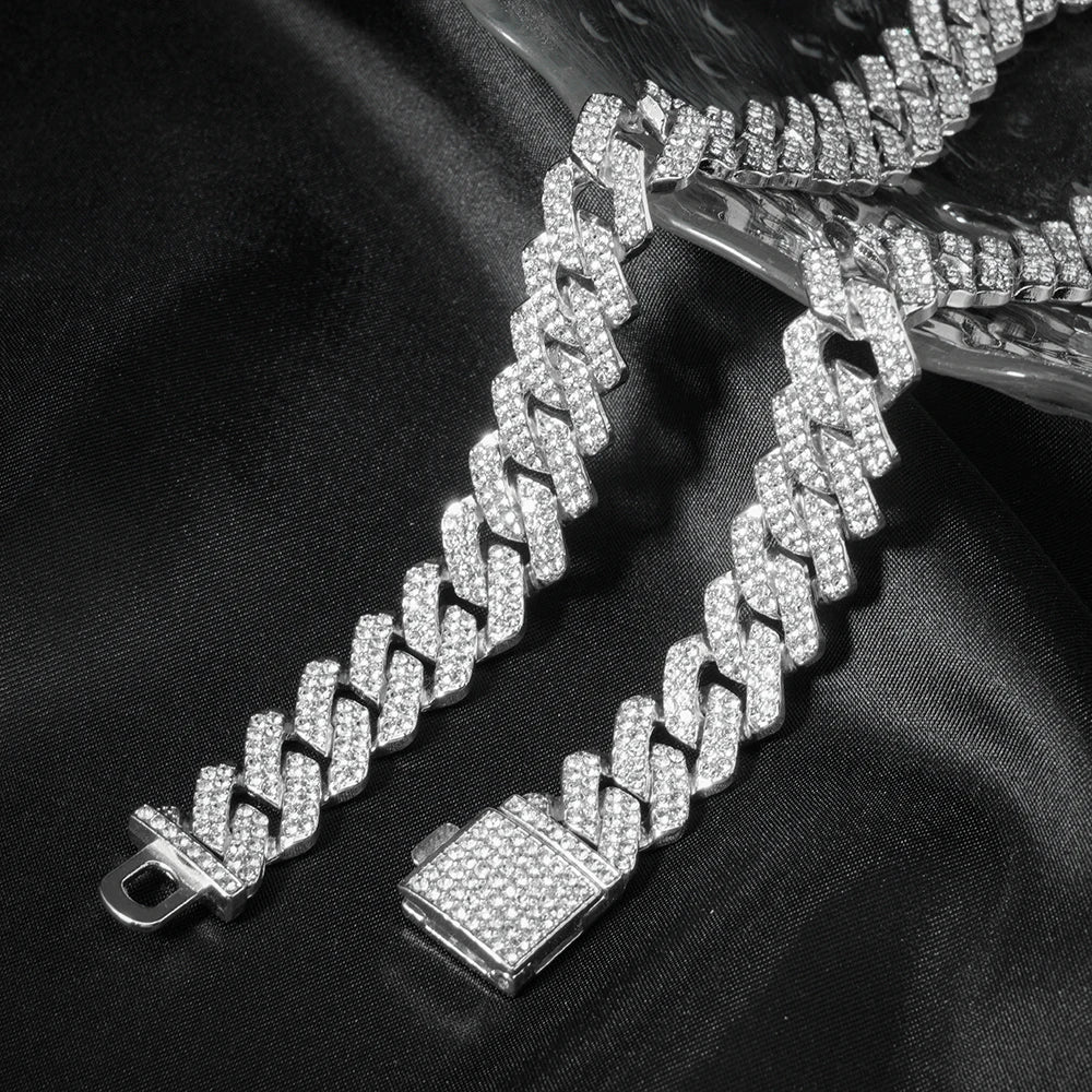 Iced-Out Cuban Chain Jewelry Sets – 2-Piece & Colored Watch Options
