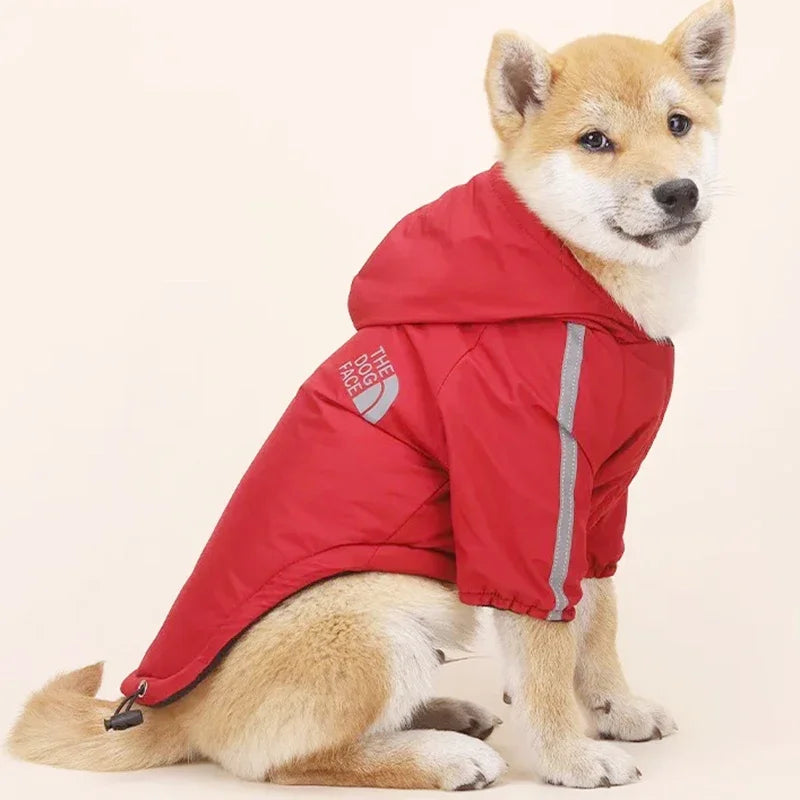 Hooded Dog Jacket with Reflective Details – Red & Black