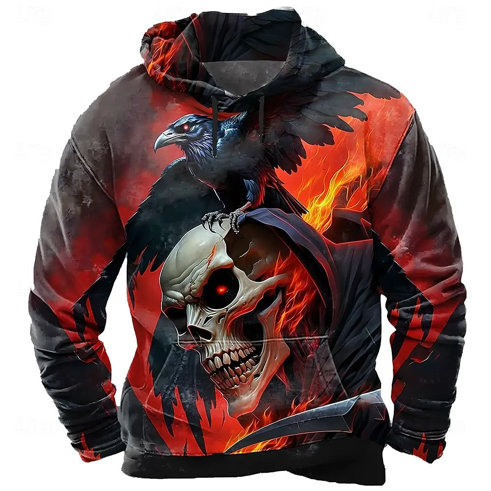 Men’s Skull & Raven Graphic Pullover Hoodie