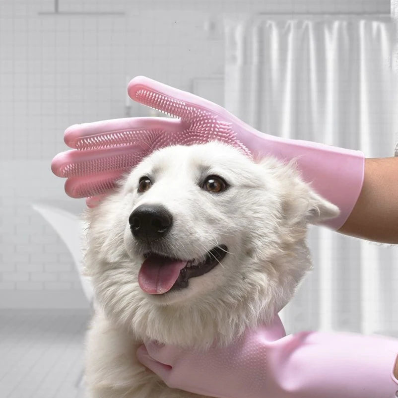 Silicone Pet Bath Gloves with Scrubbing Bristles