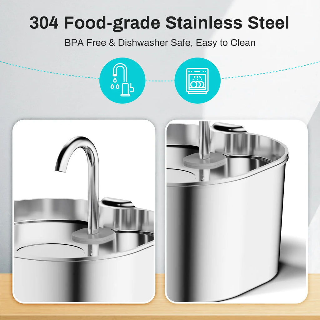 Stainless-Steel Pet Water Fountain – 2.2L