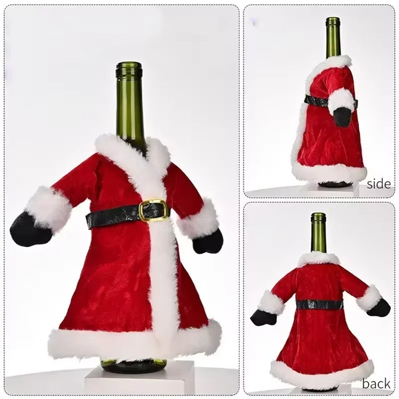 Creative Christmas Wine Bottle Set Golden Velvet Dress Wine Bottle Covers Sleeve Santa Snowman Xmas New Year Dinner Table Decor