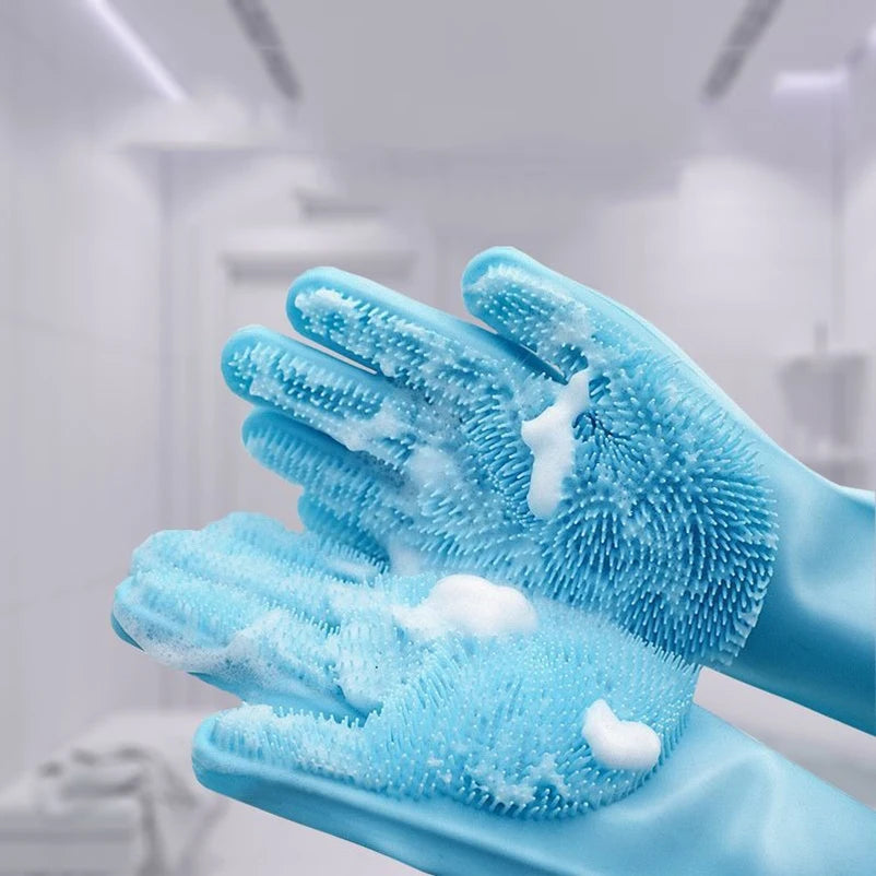 Pink Silicone Pet-Bathing Scrub Gloves