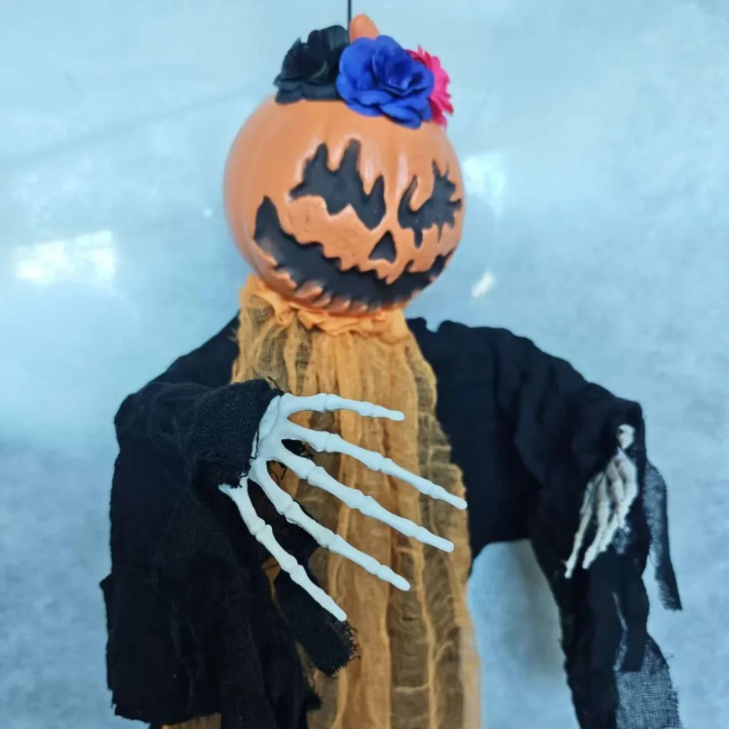 Hanging Pumpkin-Head Halloween Decoration – Skeleton Hands