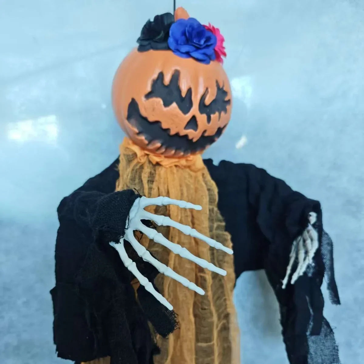 Hanging Pumpkin-Head Halloween Decoration – Skeleton Hands