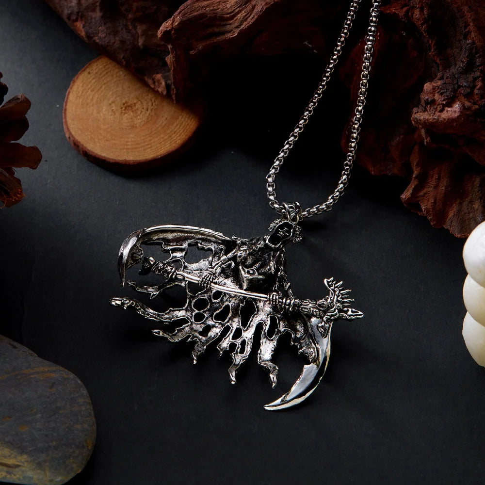 Gothic Grim Reaper Pendant Necklace – 60 cm Chain