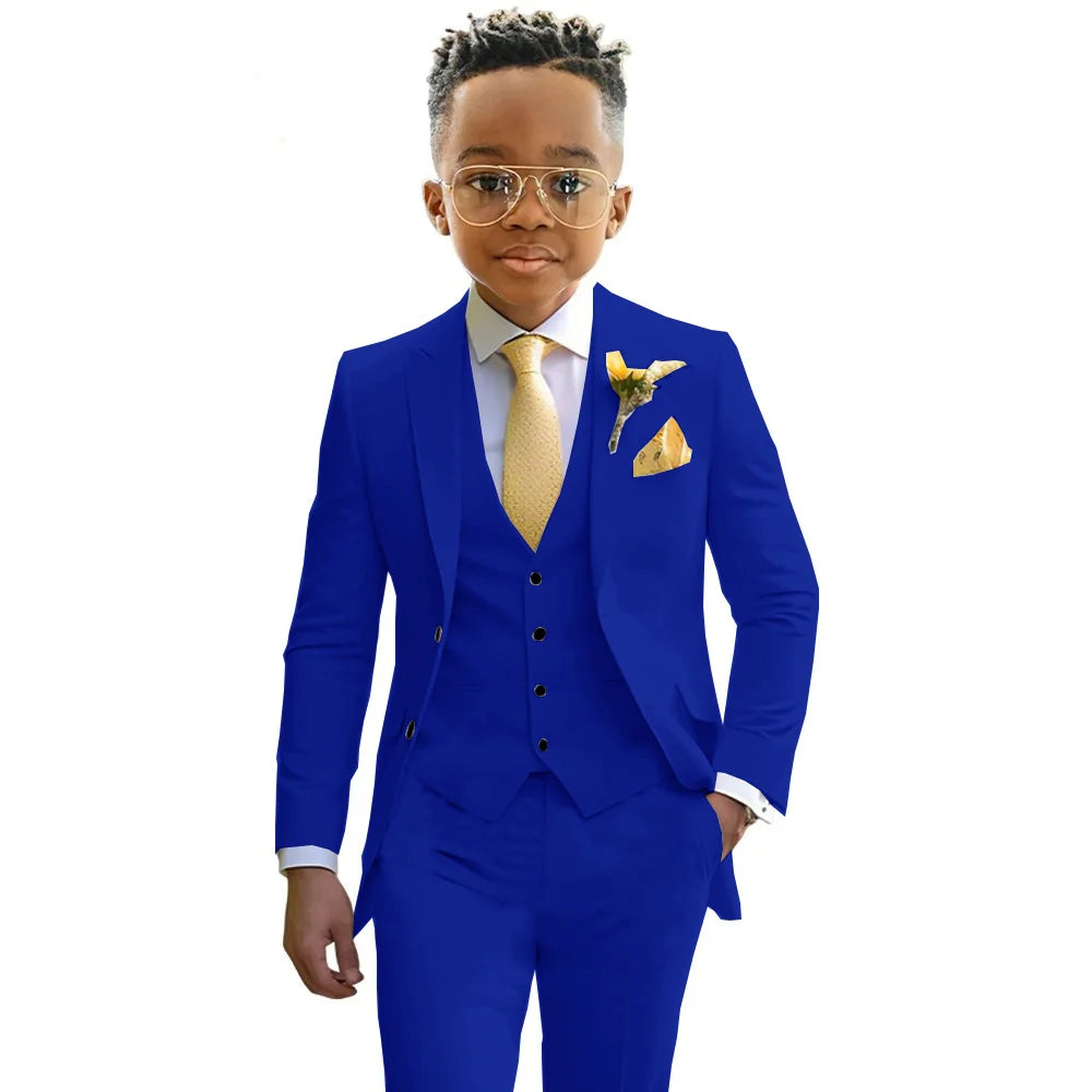 Boys’ 3-Piece Formal Suit Set – Jacket, Vest & Trousers, 2T–20T