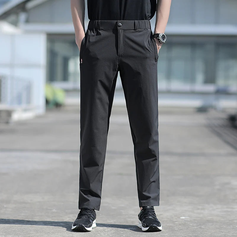 Men’s Lightweight Stretch Straight-Leg Pants – Elastic Waist