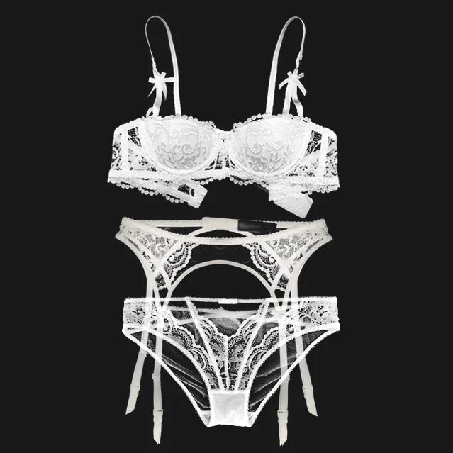 Floral Lace Push Up Bra Set with Panties and Garter