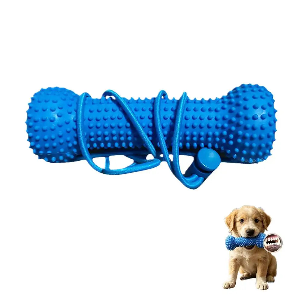 Blue Textured Dog Bone Toy with Cord – 10 or 15 cm
