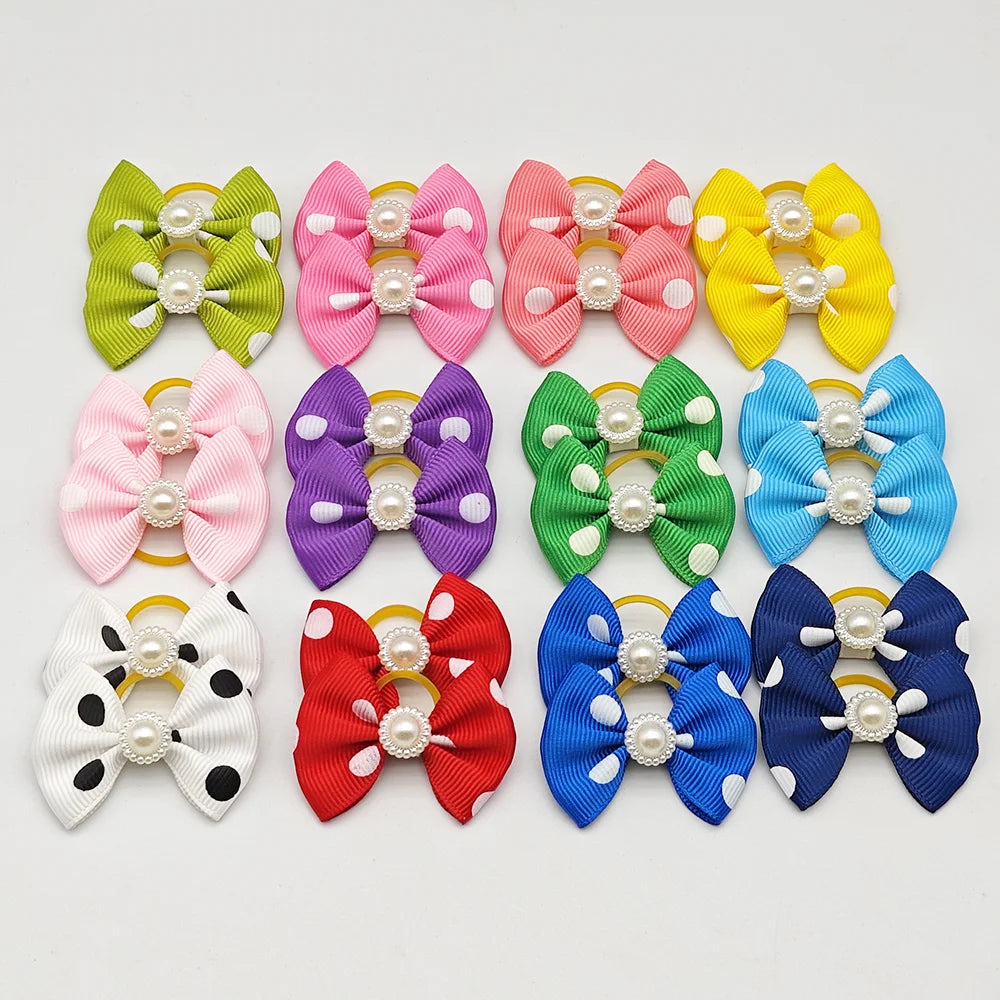 Dog Hair Bows with Elastic Bands – Mixed 10-Pack