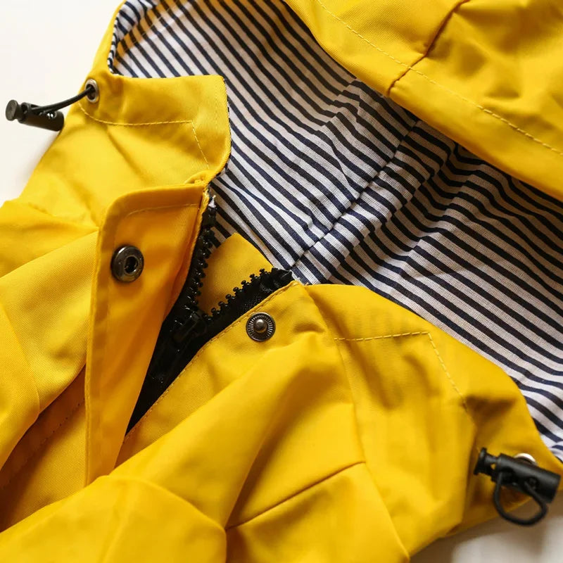 Yellow Hooded Dog Coat with Striped Lining